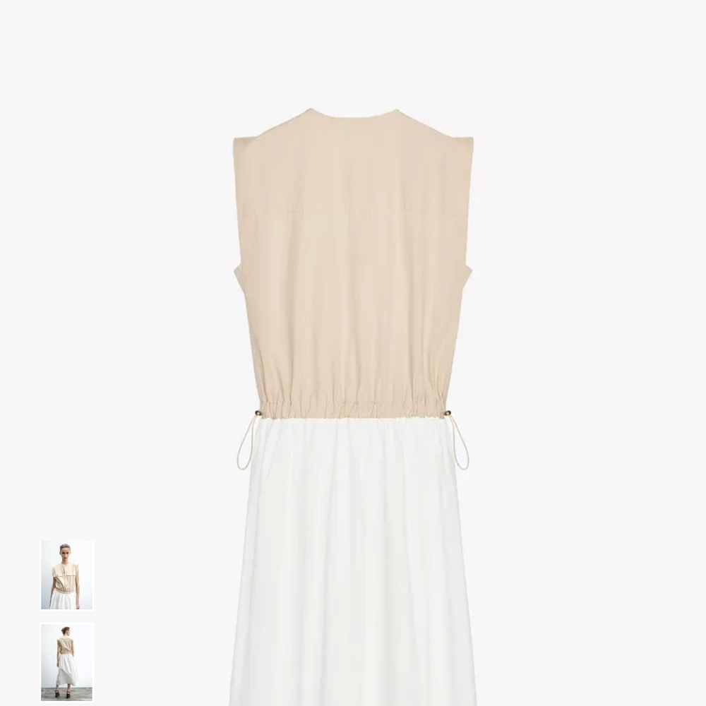 Zara Two-Tone Beige and White Midi Dress - Picture 6 of 8
